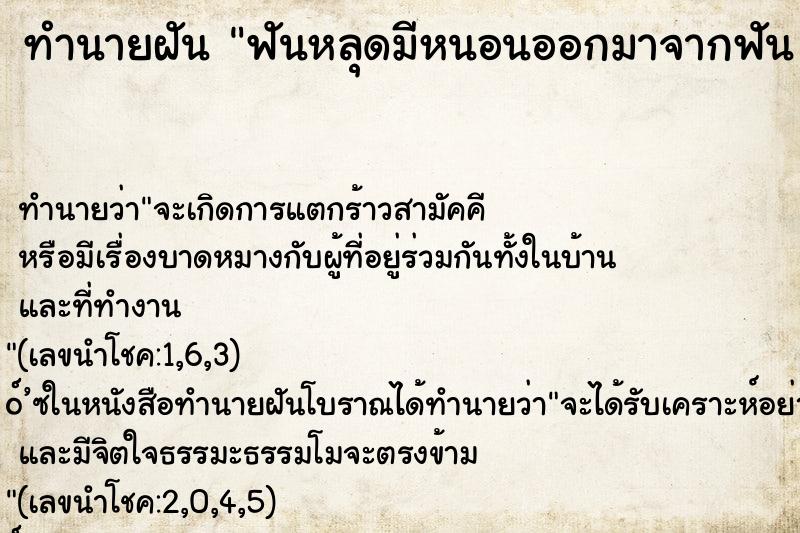 ทำนายฝัน ฟันหลุดมีหนอนออกมาจากฟัน ฟันหลุดมีหนอนออกมาจากฟัน